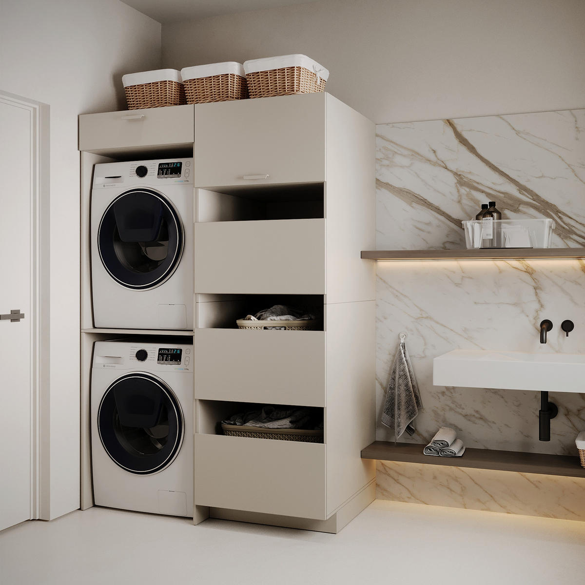 BADEZIMMER-HOCHSCHRANK Holv Kaschmirgrau 68 cm - Taupe, Holzwerkstoff/Metall (67.5/200/66cm) - Selsey