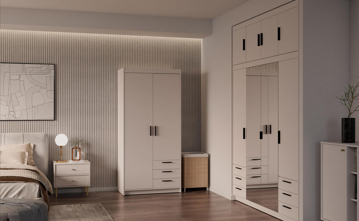 KLEIDERSCHRANK Storicos Beige 89,7/190,5/53 cm - 2T3S Modern mit Schubladen - Beige, Holzwerkstoff/Kunststoff (89.8/190.5/53cm) - AX Living