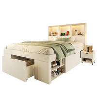 FUNKTIONSBETT 90/200 cm mit LED-Beleuchtung, USB-C, Stauraum und beweglichem Nachttisch und Matratze aus Holz, Weiß - Weiß, Holzwerkstoff (90/200cm) - Redom