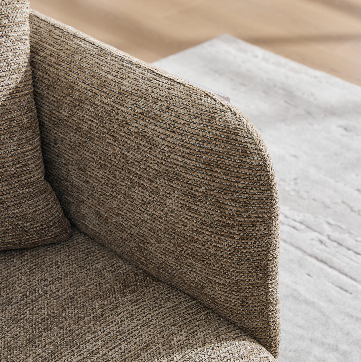 SESSEL 86/72/71 cm khaki aus Chenille mit Beistelltisch und Seitentaschen - Sandfarben, Textil (72/71/86cm) - OKWISH