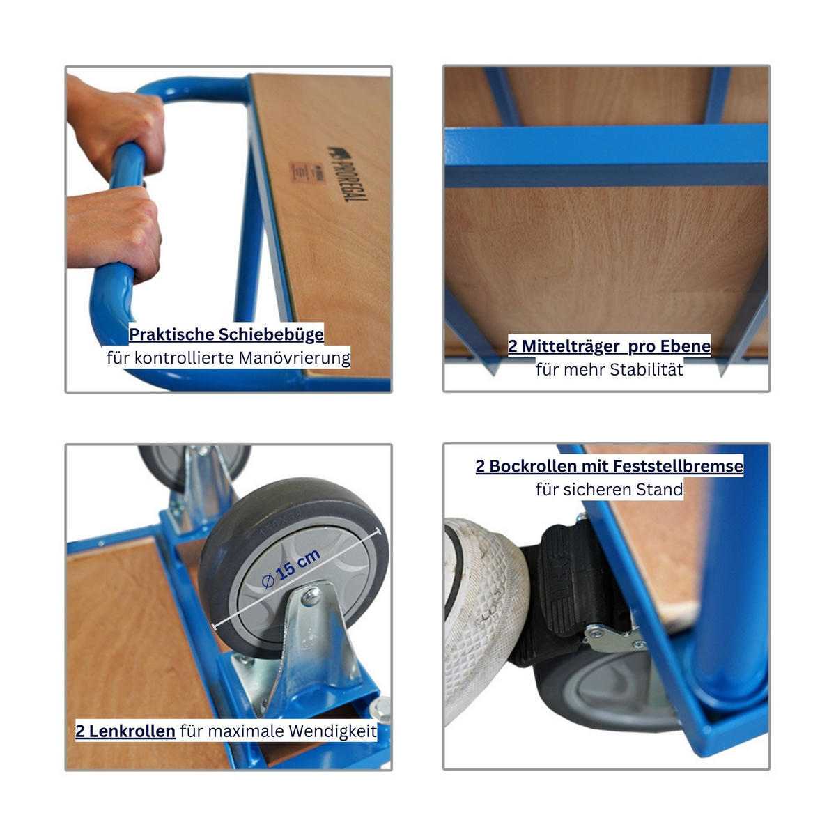 TISCHWAGEN mit 3 Etagen 99x98x50cm Traglast 400kg Lichtblau - Blau, Metall (50/98/99cm) - PROREGAL