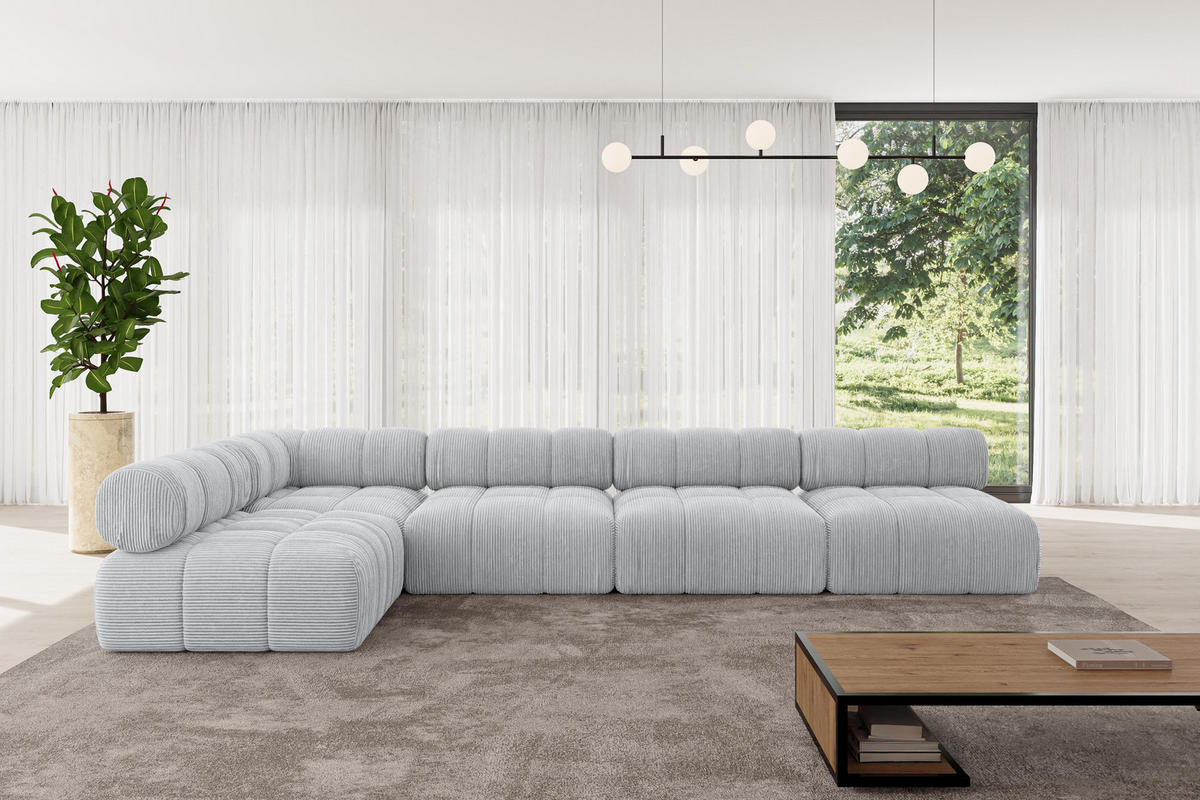 ECKSOFA modulares Sofa Samaro-L3 - 380x190x70 cm Grau Cord - Grau, Holzwerkstoff/Textil (380/190cm) - ALTDECOR