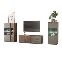 WOHNWAND Thermo Eiche, grau, Wohnkombination 3-teilig 327 cm mit Soft-Close - Eichefarben/Grau, Holzwerkstoff/Metall (327/130/45cm) - Furn.Design