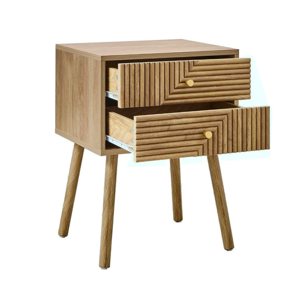 NACHTTISCH 2 Schubladen mit Fronten in Lamellenoptik in L-Form Eden 60/45/39 cm - Eschefarben, Holzwerkstoff (39/60/45cm) - Calicosy