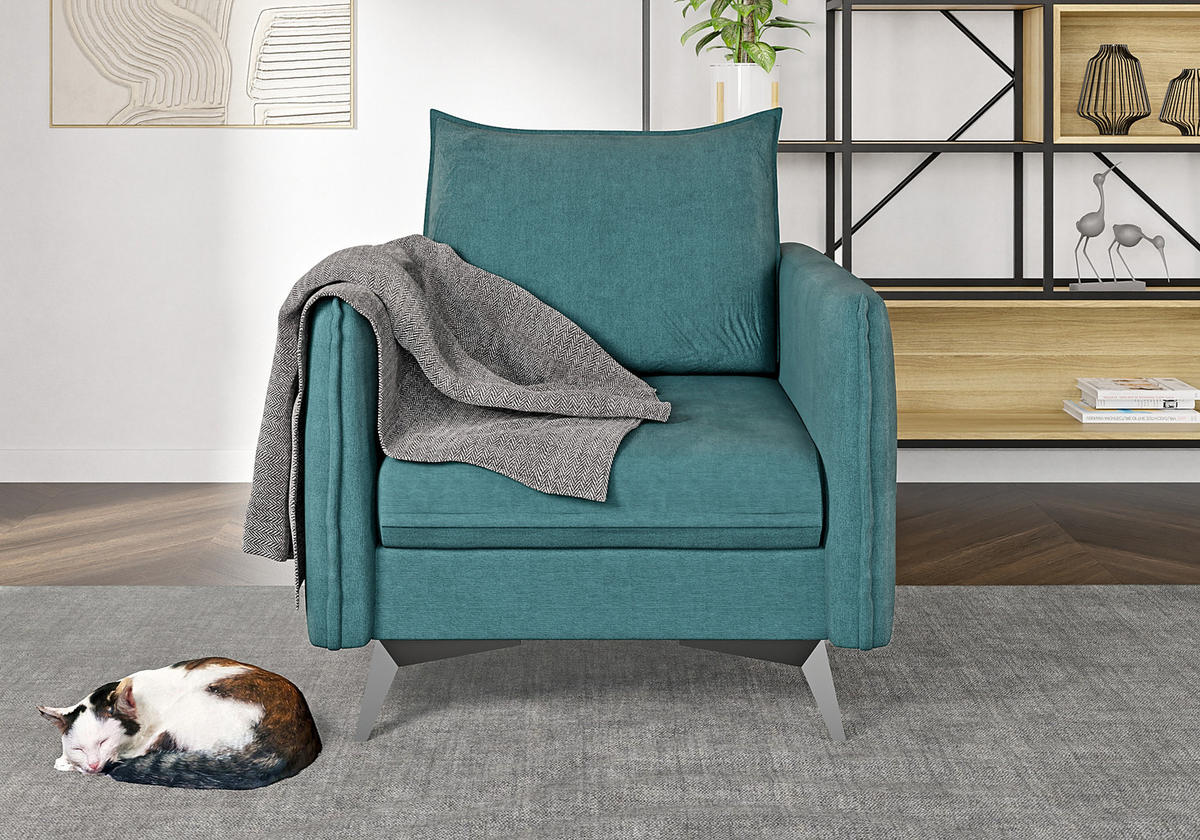 SESSEL Pulse Türkis Luxusmicrofaser - Türkis/Schwarz, Holz/Textil (74/86/31cm) - S-Style Möbel