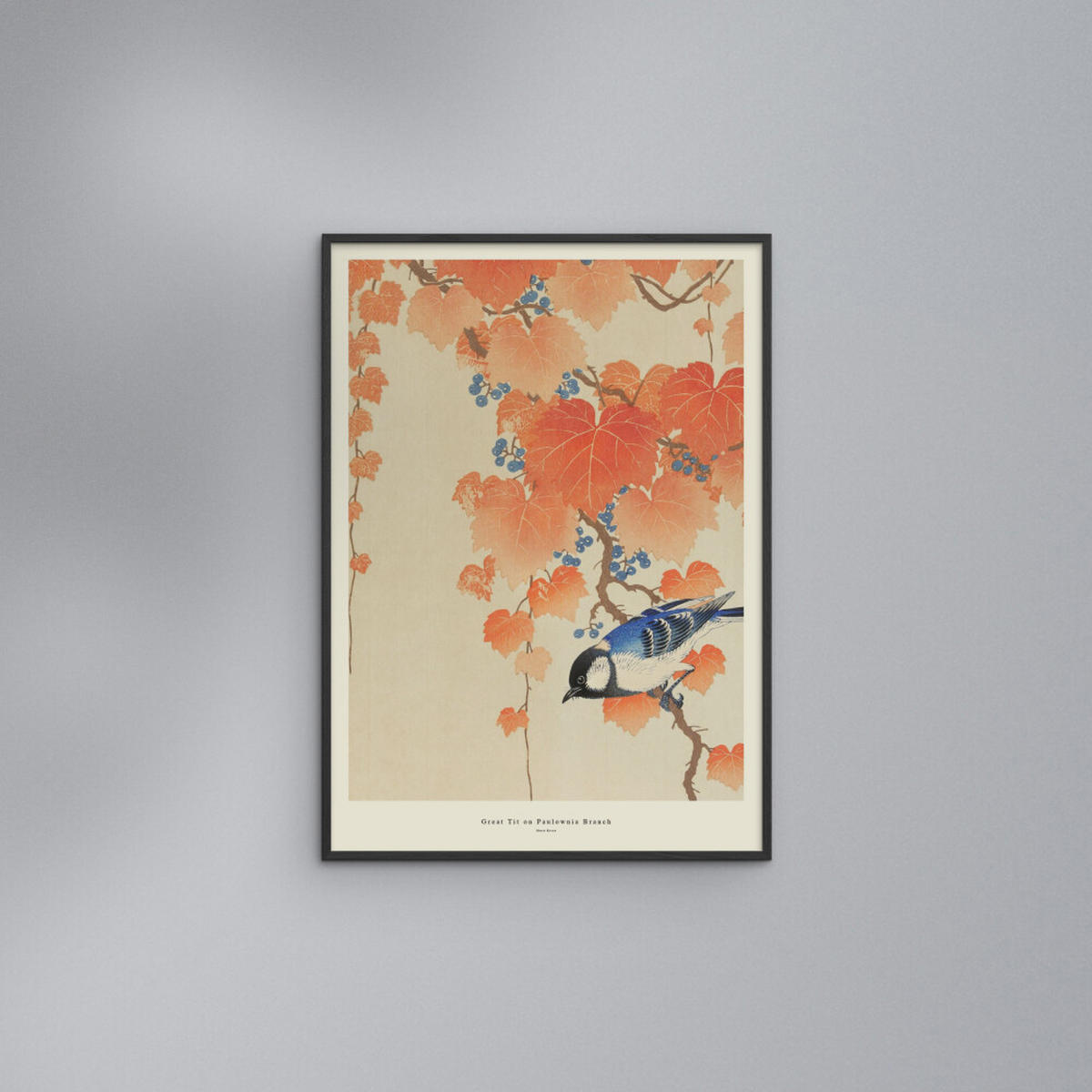 POSTER mit Rahmen A.P. Atelier - Great Tit on Paulownia Branch - Schwarz/Orange, Holz/Papier (30/40cm) - Poster&Frame