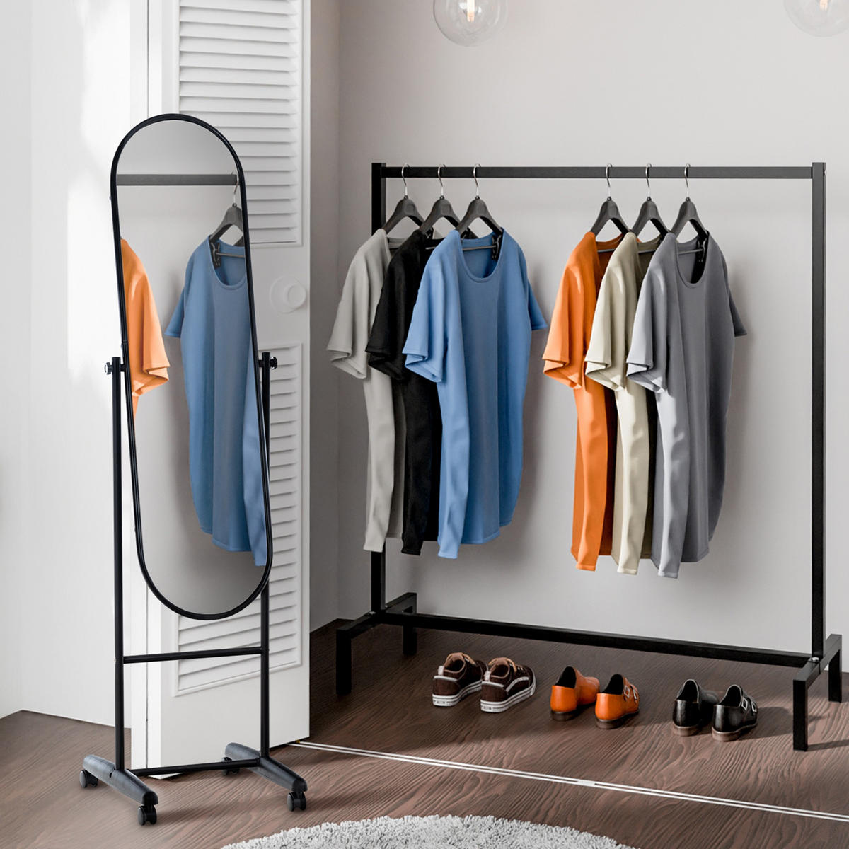 STANDSPIEGEL oval 40/42/155 cm Metall schwarz - Schwarz, Metall (40/155/42cm) - CLP