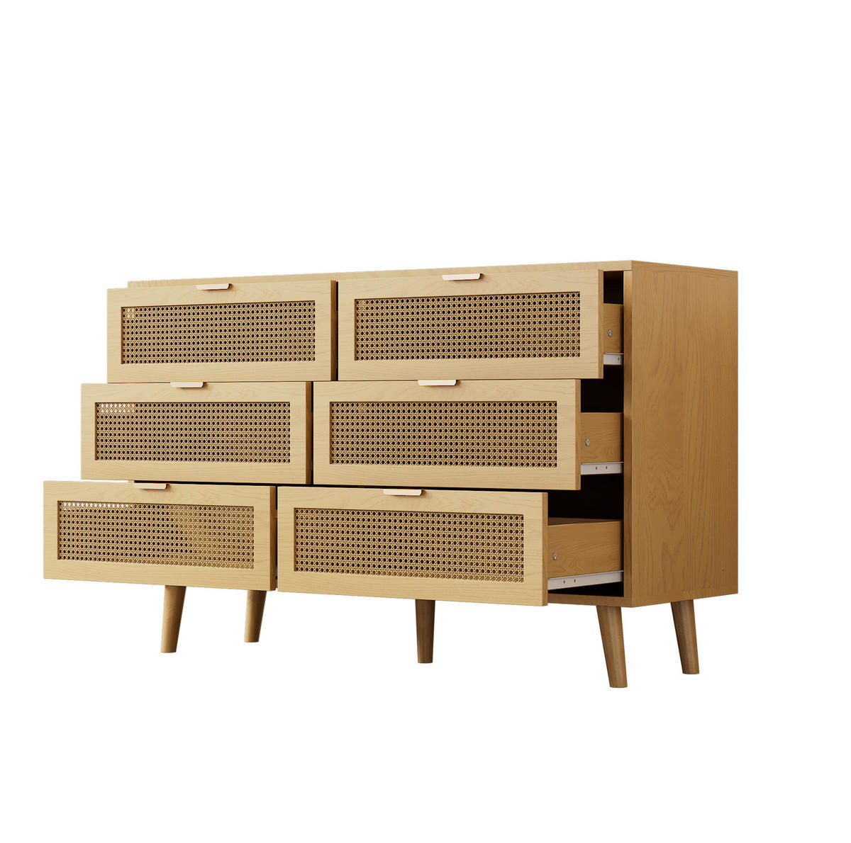 SIDEBOARD 120/40/76,5 cm aus Spanplatte mit 6 Schubladen und Rattan-Front Walnuss - Eichefarben, Holzwerkstoff (120/76.5/40cm) - Modenvie