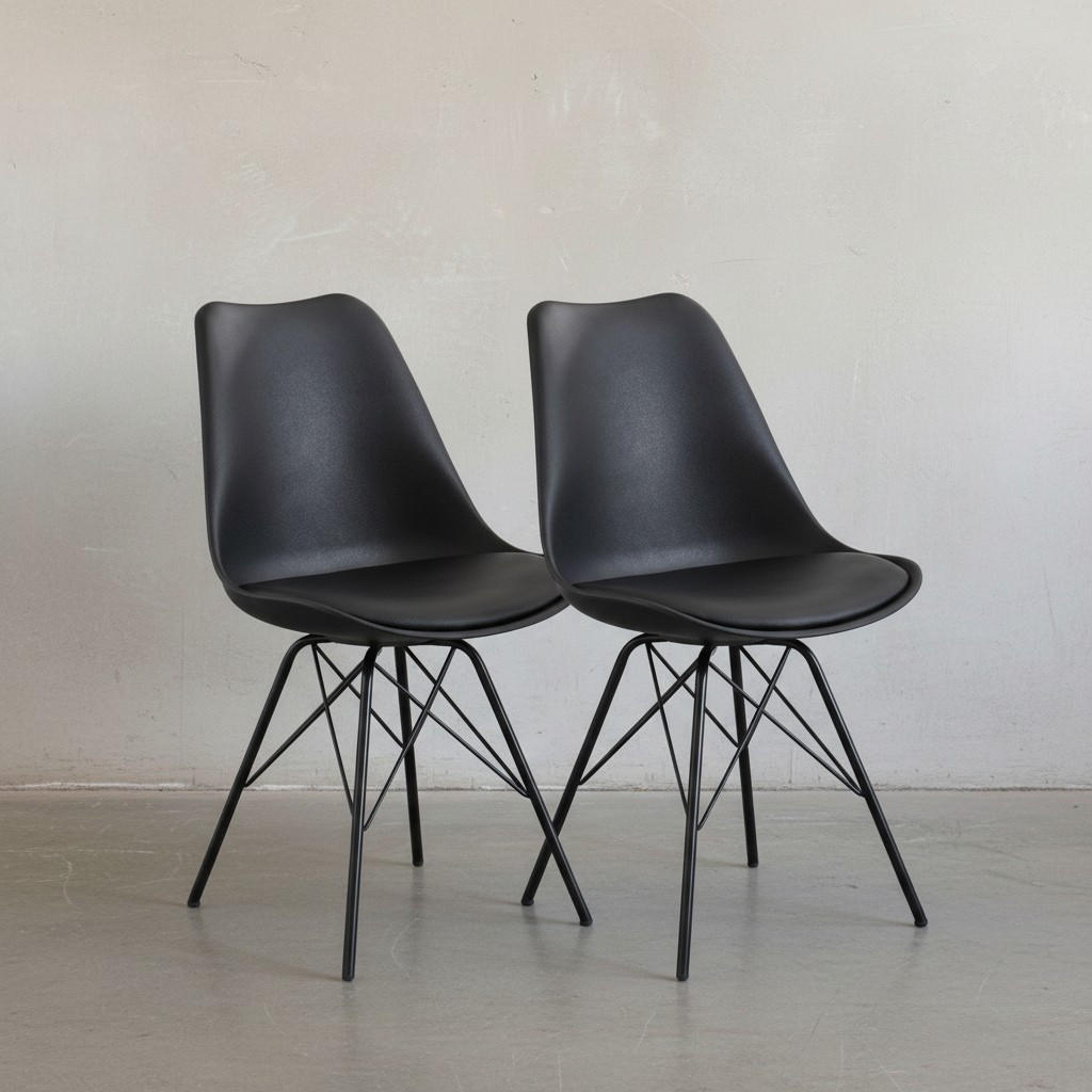 ESSZIMMERSTUHL 2er Set mit Metallgestell Skandinavisch gepolstert, Schwarz 58x48x86 cm - Schwarz, Kunststoff/Textil (58/86/48cm) - KADIMA DESIGN
