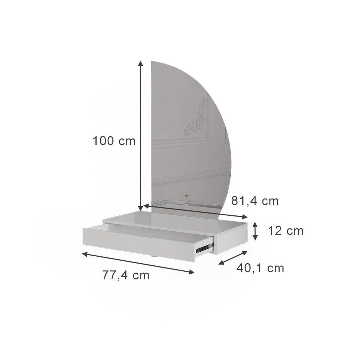 TOALETNÝ STOLÍK Sherry, Biely vysoký lesk, 81.4 cm so zrkadlom LED - biela s vysokým leskom, kompozitné drevo (81.4/12/40.1cm) - Vicco