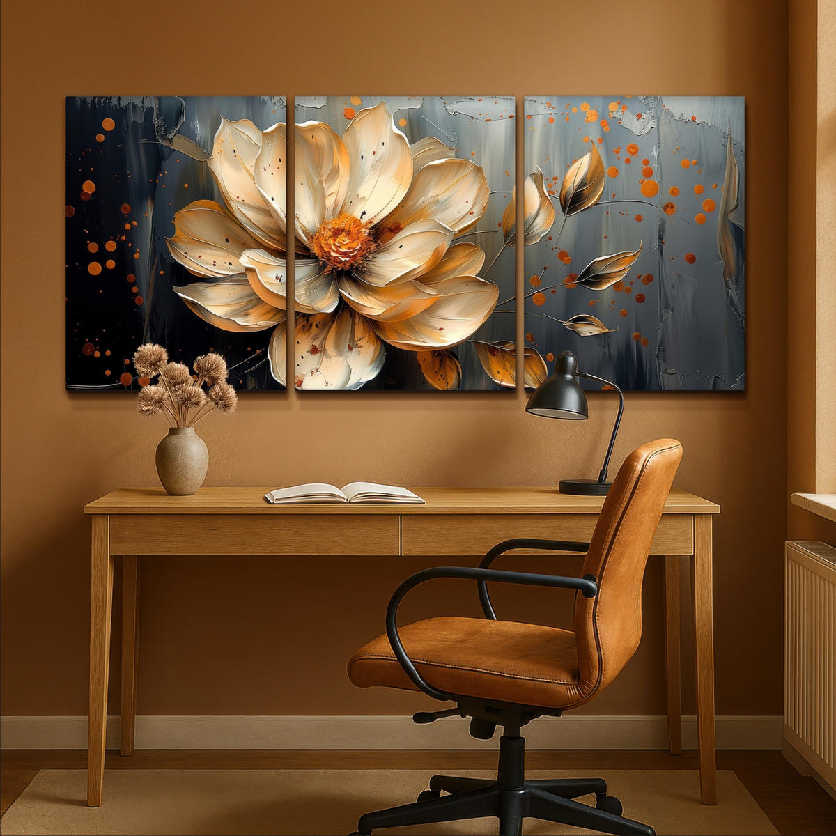 LEINWANDBILD 3er Set Blume - Gold - Abstrakt - Farbe 180x80 cm - Creme, Textil (180/80cm) - MuchoWow