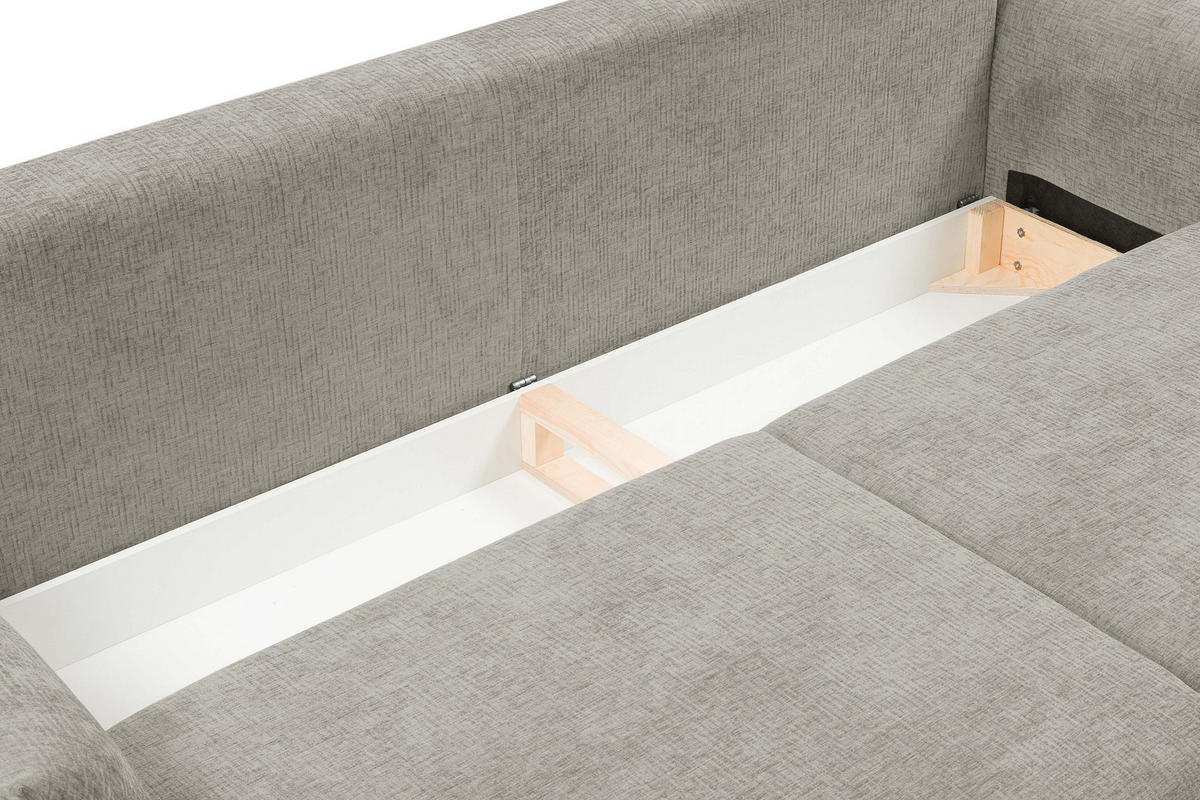 SOFA ADEL - Schlaffunktion Und Bettkasten, Wellenfederung, PUR-Schaum, Schwarze Metallfüße lose Rückenkissen, freistehend, 240x108x75 cm Grey - Grau, Holz/Textil (240/75/108cm) - DomoHome