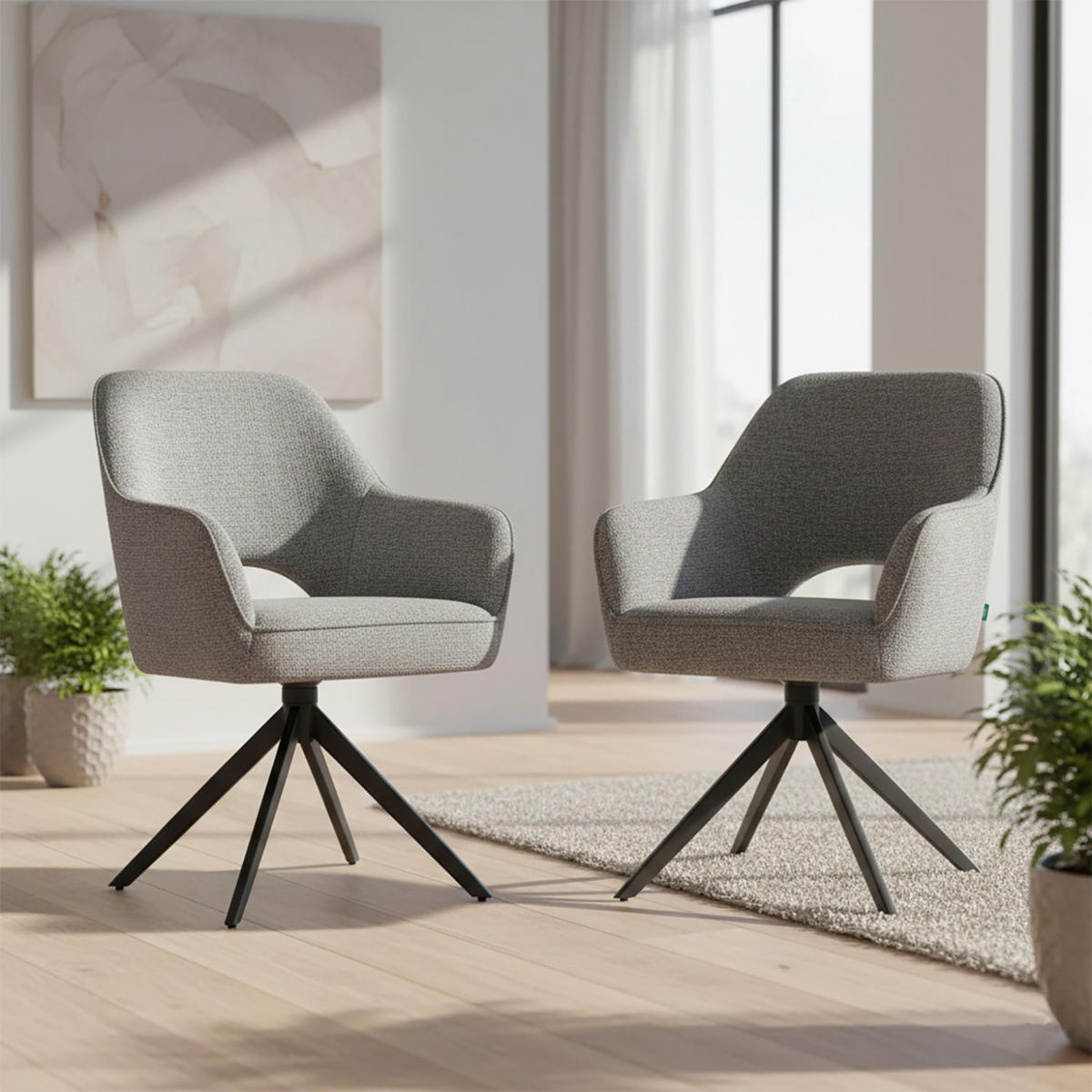 DREHSTUHL Mika-Nils 2er-Set - Dunkelgrau/Schwarz, Textil/Metall (60/87/65cm) - DUBI Möbel
