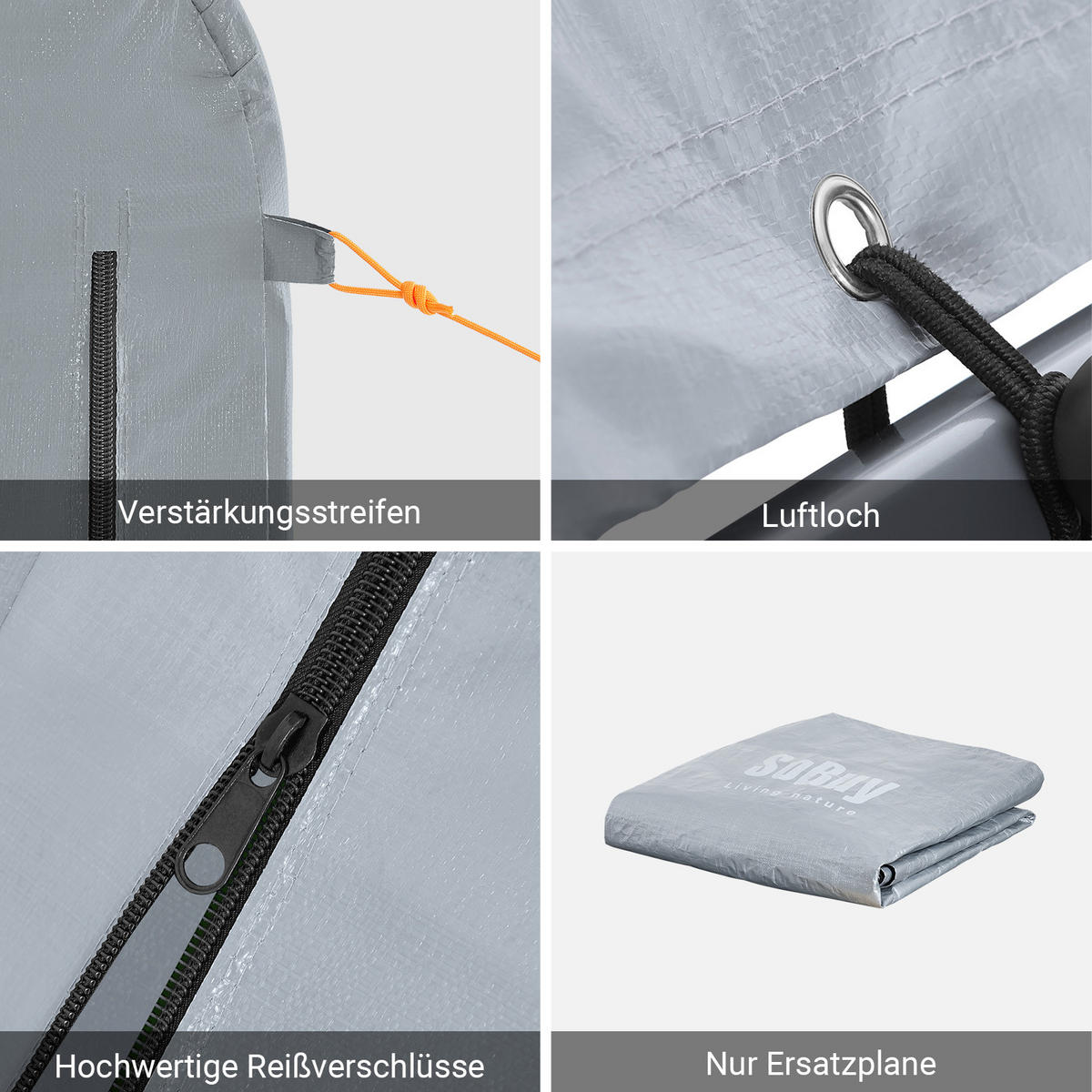 ABDECKPLANE für Fahrradgarage/Geräteschuppen, (ohne Rahmen), 120x176x163cm - Silberfarben, Kunststoff (120/163/176cm) - SoBuy