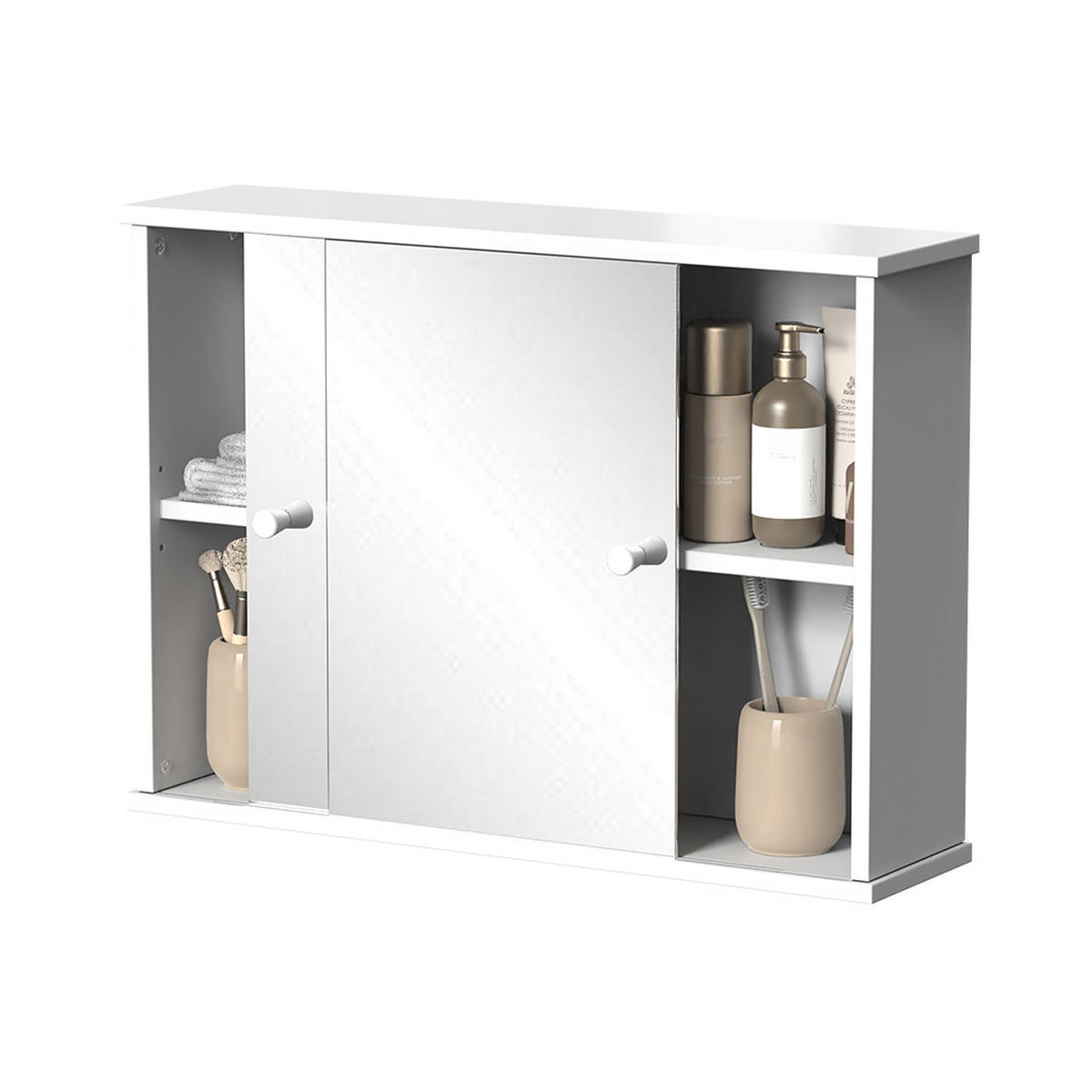 BADSPIEGELSCHRANK Mireo Weiß 55 x 40 cm mit 2 Schiebetüren - Weiß, Holzwerkstoff (55/40/14cm) - Vicco