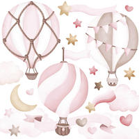 STICKER SET für Kinder rosa Luftballons Wolken Sterne Boho 120x60 - Beige/Rosa, Papier (120/60/1cm) - Muralo