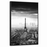 LEINWAND Bilder mit Rahmen - Paris - Skyline - Eiffelturm - Stadt - Wolken - 60x90 - Dunkelgrau, Textil (60/90cm) - MuchoWow