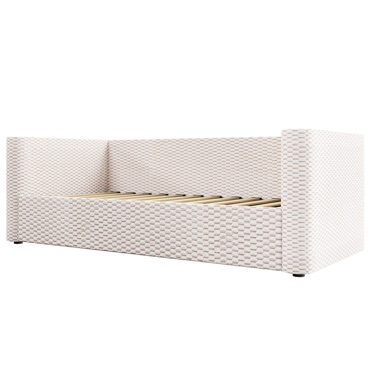 STAURAUMBETT 90/200 cm DE-04696, mit LED und Hydraulik in Beige - Beige, Holzwerkstoff/Metall (90/200cm) - ComfortXL