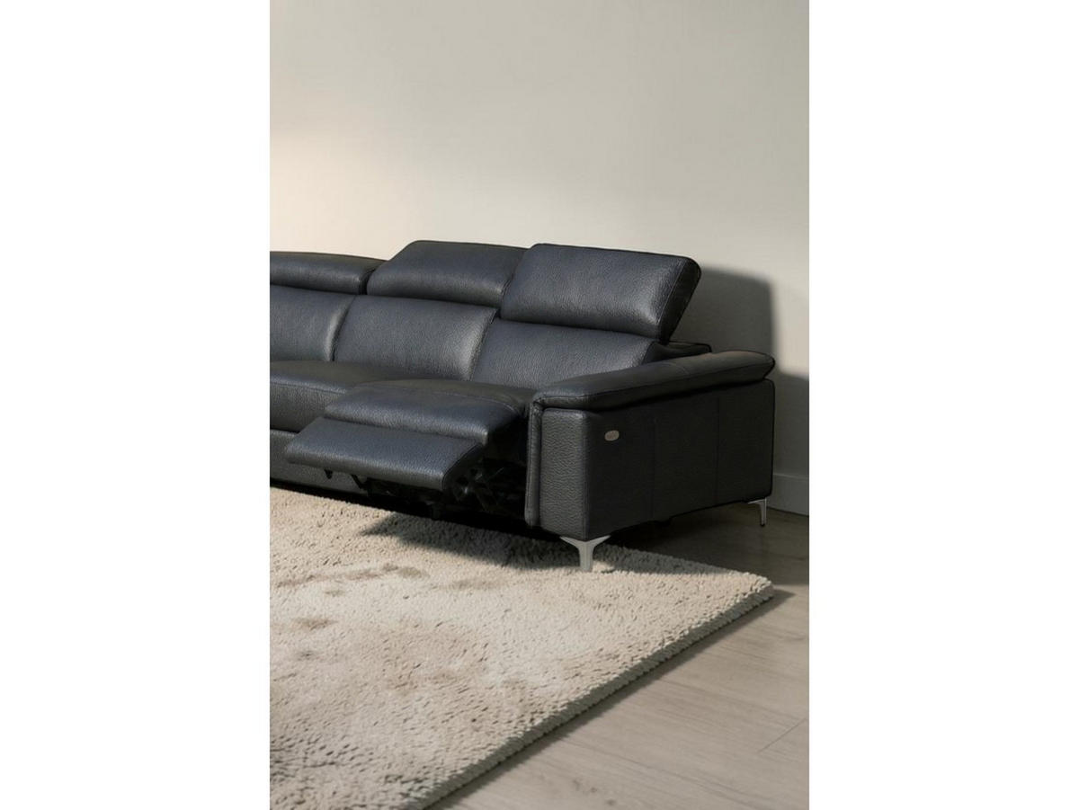 ECKSOFA Avenger Echtleder mit 1 x Relaxfunktion Schwarz - Schwarz, Leder/Metall (224/81/271cm)