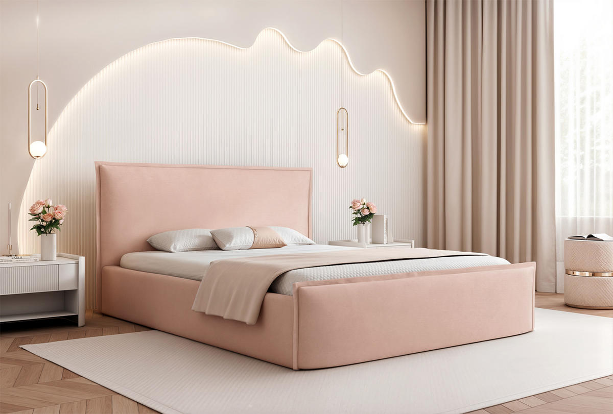 POLSTERBETT ALLBION 140x200 cm, Rose - Pink, Textil (200/140cm) - Fedve