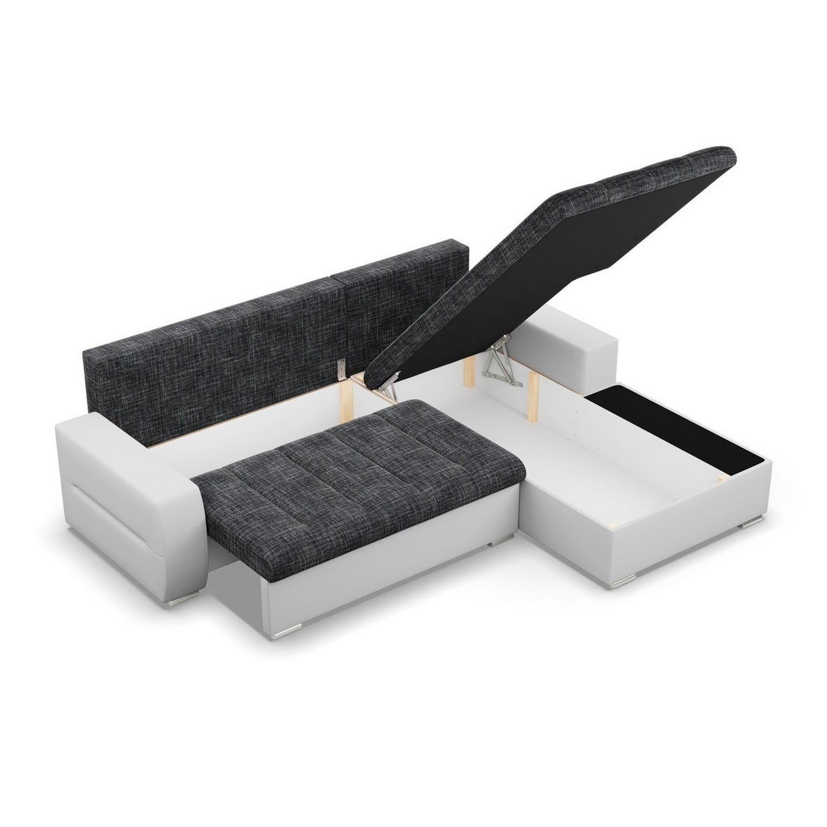 ECKSOFA MIT SCHLAFFUNKTION AURORA RECHTS, Schwarz + Grau - Schwarz/Grau, Textil (243/200cm)