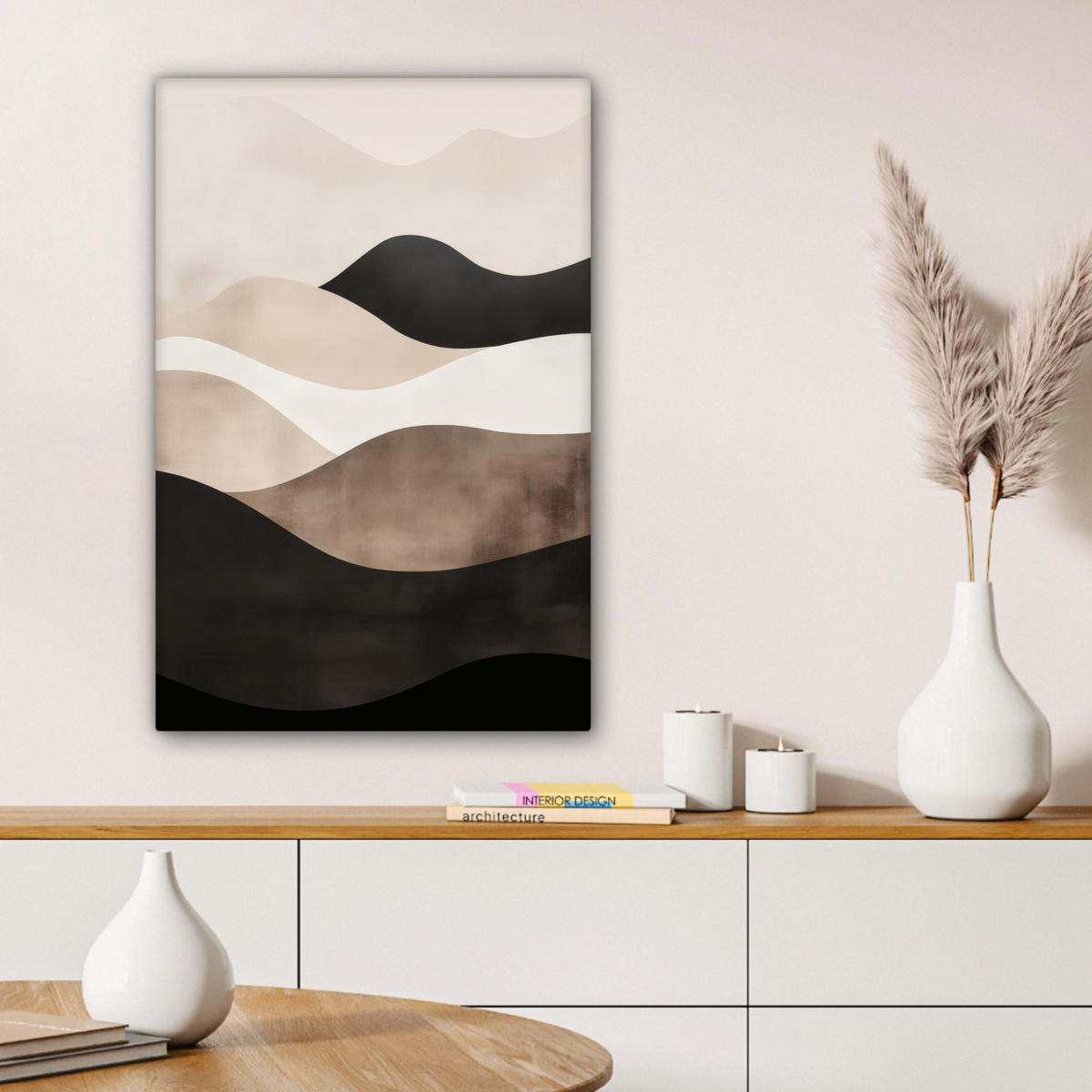 LEINWANDBILD Abstrakt - Landschaft - Wellen - Cremefarben Wanddeko 40x60 cm - Cappuccino, Textil (40/60cm) - MuchoWow