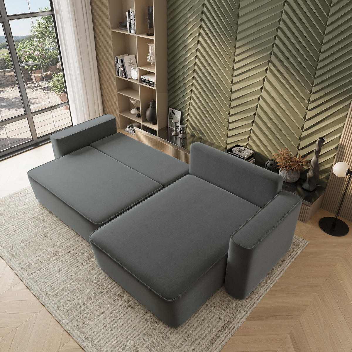 ECKSOFA BELARO CL Grau Samtstoff mit Schlaffunktion - Grau, Holzwerkstoff/Textil (280/162cm) - MASSENO