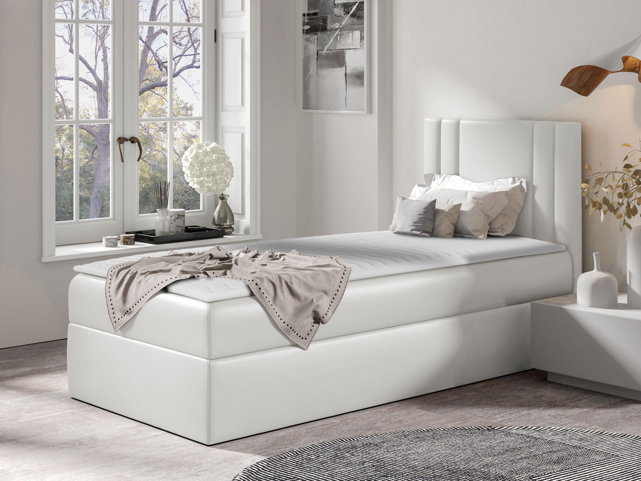 BOXBETT Carmen Mini, Seite zum Öffnen des Bettkastens: Rechts - Creme, Holz (90/200cm) - MIRJAN24