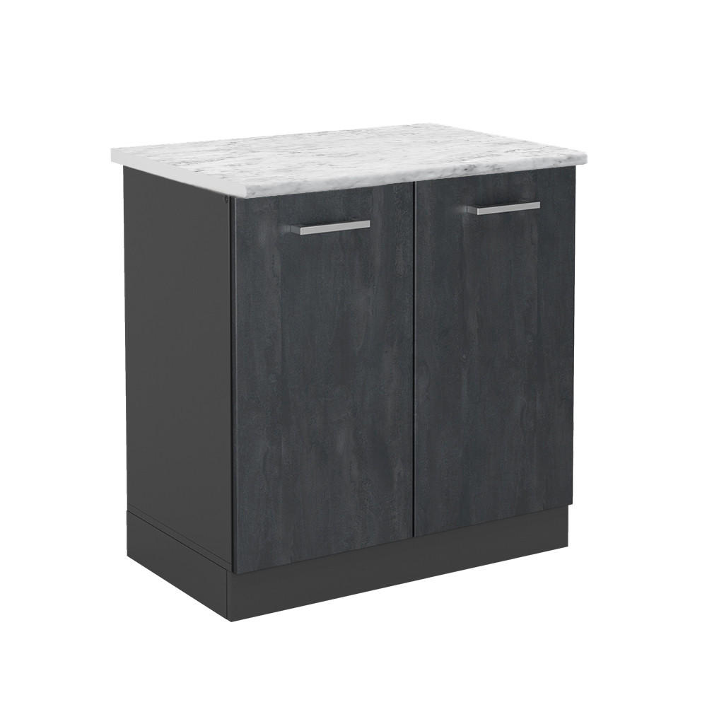 KÜCHENUNTERSCHRANK R-Line Schwarz Beton 80 cm AP Marmor - Anthrazit/Schwarz, Holzwerkstoff (80/81.6/60cm) - Vicco