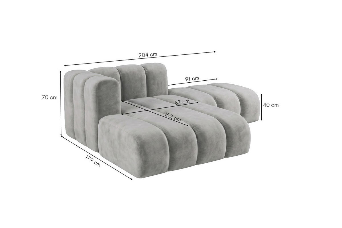 CHAISELONGUE Modulare Mit Hocker, Velvet-Stoff Riviera, Grau, Links, GRAND - Grau, Holz (204/179cm) - Kaiser Möbel