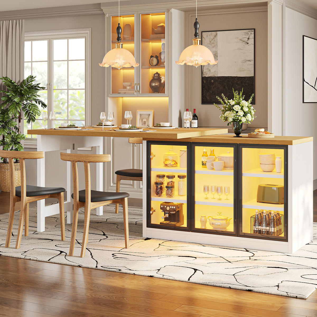 KÜCHENINSEL 360° Drehbar LED Stauraum Weiß - Weiß, Glas (120/72/40cm) - FLIEKS