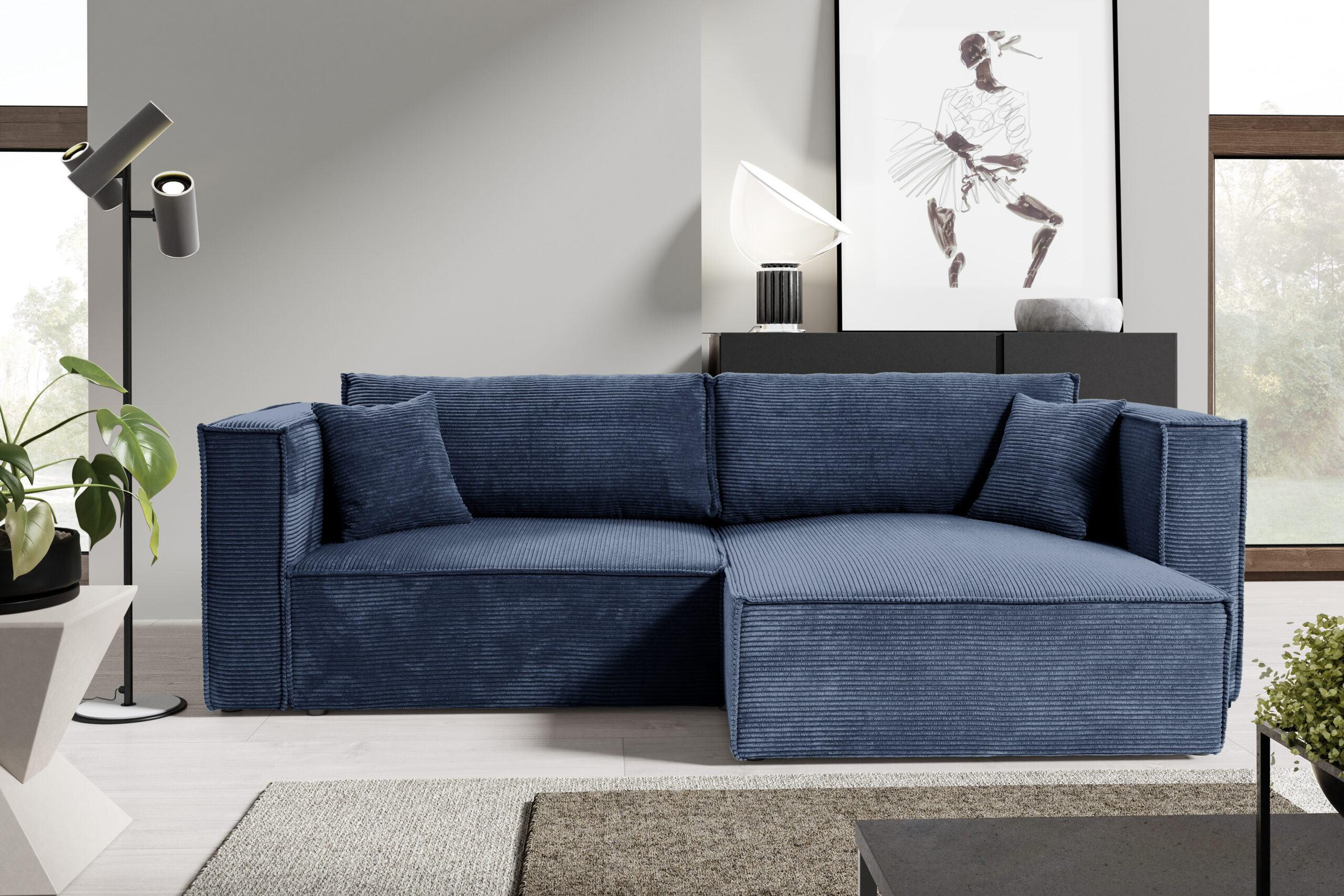 ECKSOFA mit Schlaffunktion Cord Blau - Blau, Textil (245/148cm) - Furnisell