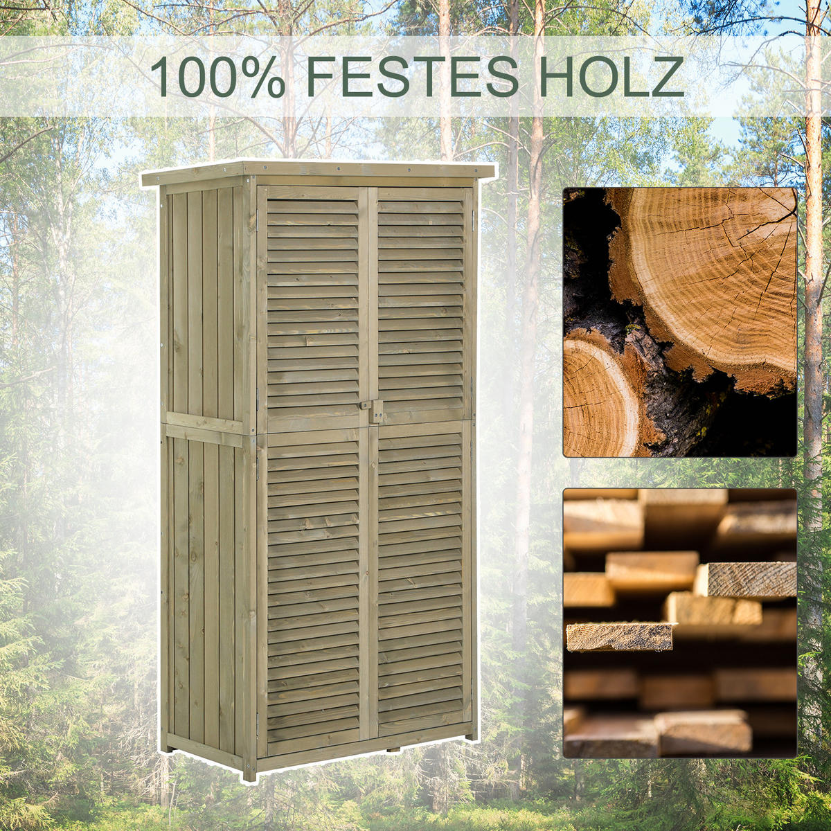 GERÄTESCHUPPEN Gerätehaus Geräteschrank, 4 Fächer, Kiefer, Tannenholz, Grau - Grau, Holz (465/160/87cm) - Outsunny