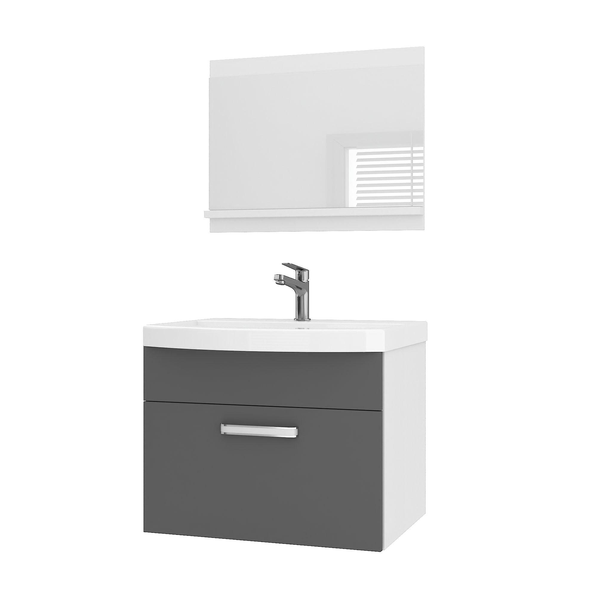 BADMÖBEL Badezimmer SET PRI M1, Grau Matt, 60 cm - Grau, Holz (38.7/51/60cm) - B BELINI GROUP