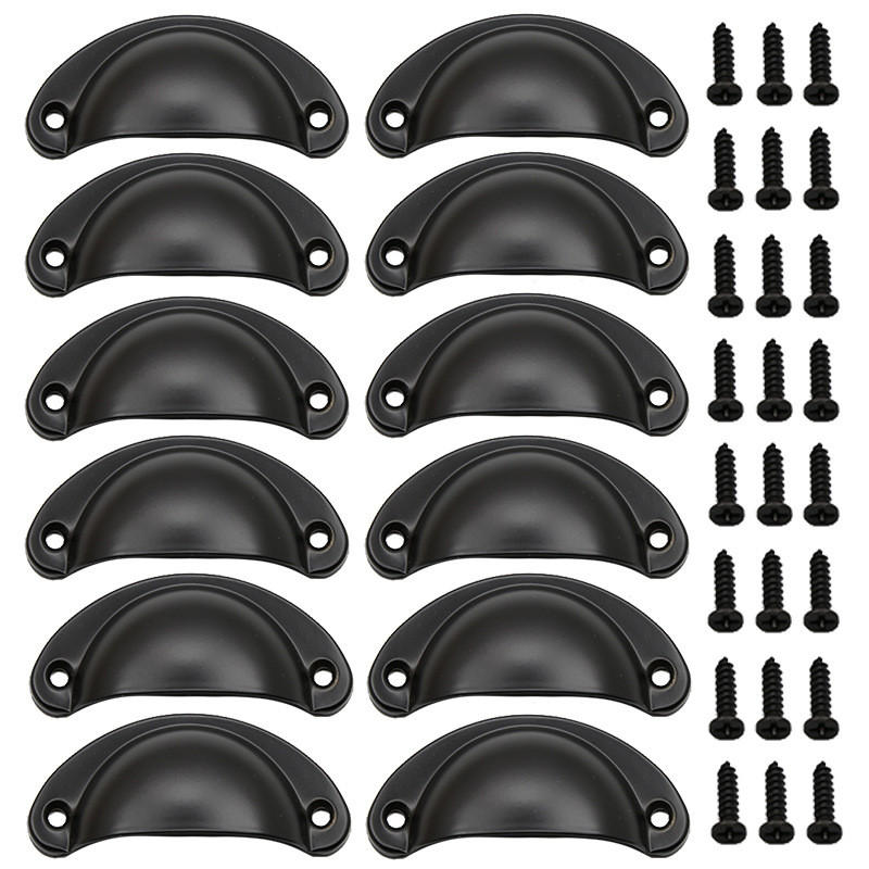 MÖBELGRIFF Schwarz 12er-Set 80x35 mm - Schwarz, Metall (3.5/2.5/8cm)