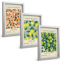 BILDER SET 3er Set - 20x30 cm Silberner Rahmen - Fruchtige Zitrusblütenmuster - Silberfarben, Kunststoff (20/30cm) - TULUP