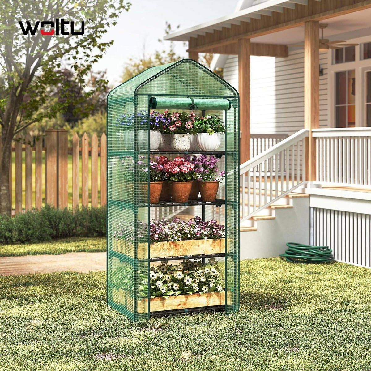 GEWÄCHSHAUS, Winterfest stabil platzsparend, 69 x 158 x 49 cm - Grün, Textil/Metall (70/158/50cm) - Woltu