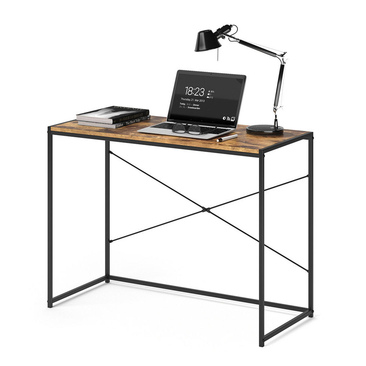 SCHREIBTISCH Fyrk Antikholz 100 x 45 cm - Alteiche/Schwarz, Holzwerkstoff (45/100/75cm) - Vicco