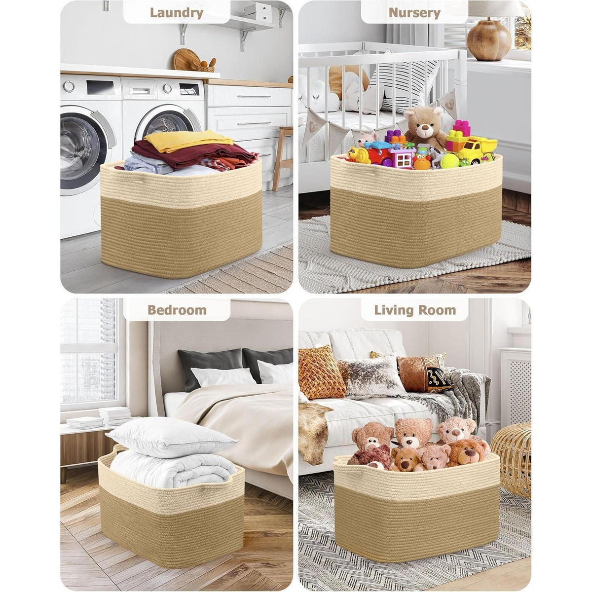 WÄSCHEKORB 2-teiliges Set Baumwolle 63L Jute & Weiß - Multicolor, Naturmaterialien (55/38/30cm)