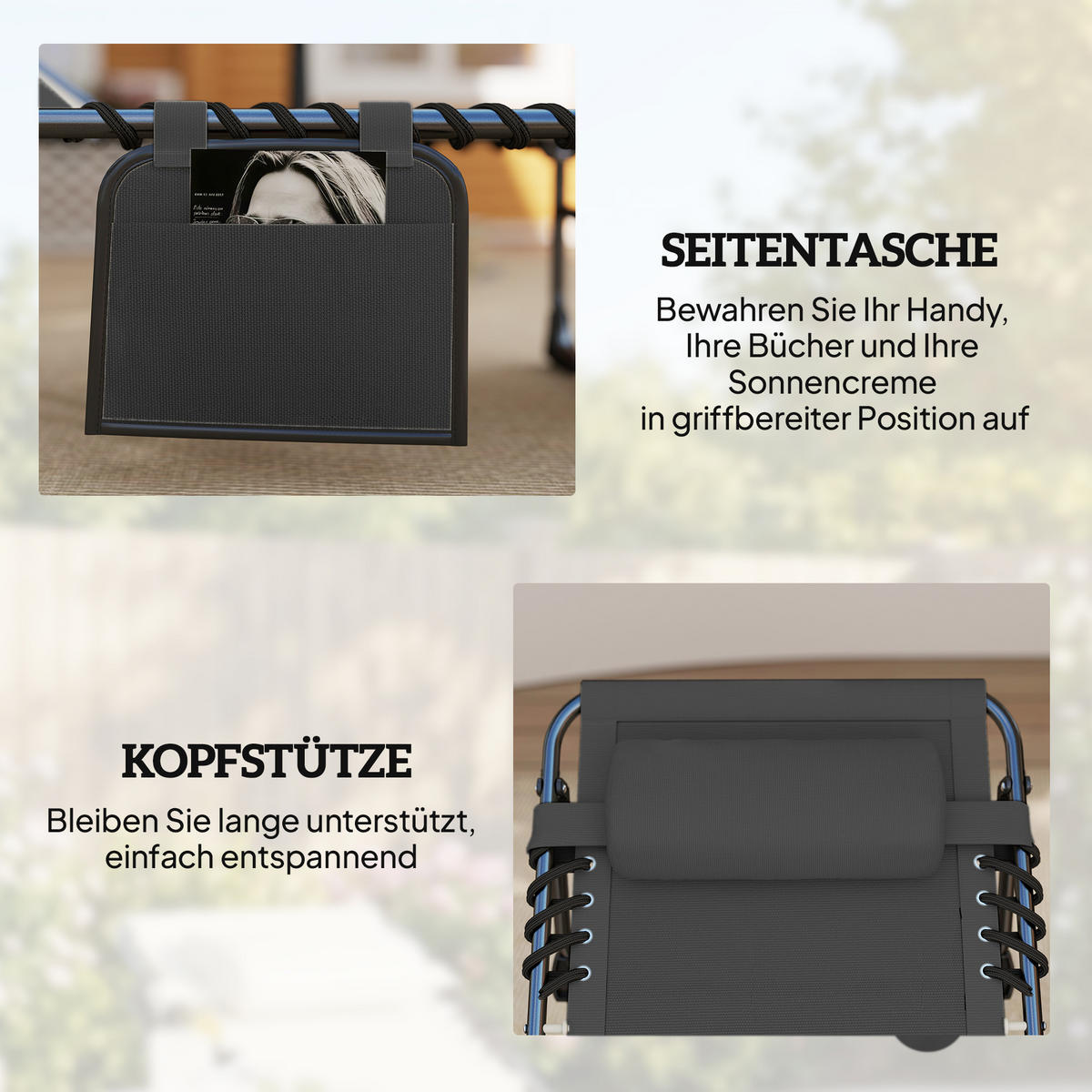 SONNENLIEGE DE-07709 klappbar mit 5-fach verstellbarer Rückenlehne - Hellgrau, Metall (57/38/200cm) - ComfortXL