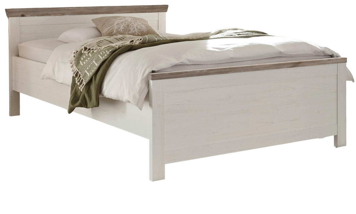 BETT Pinie weiß, Oslo Pinie Landhaus, Einzelbett Liegefläche 140 x 200 cm - Weiß/Pinienfarben, Holz/Holzwerkstoff (140/200cm) - Furn.Design
