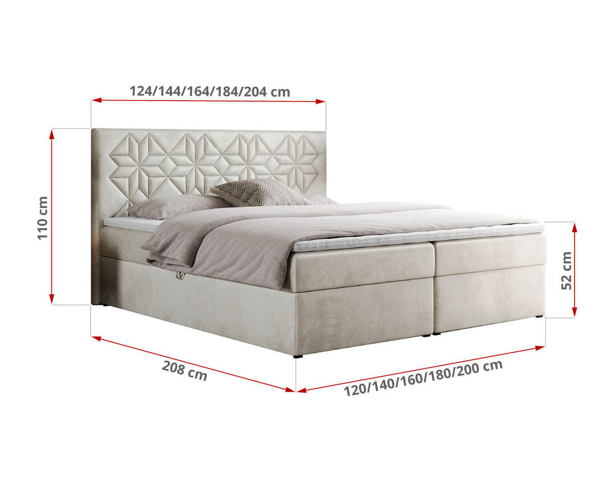 BOXBETT LEILA 160/200 Beige Velvet - H3 - Beige, Holz/Textil (160/200cm) - MKS