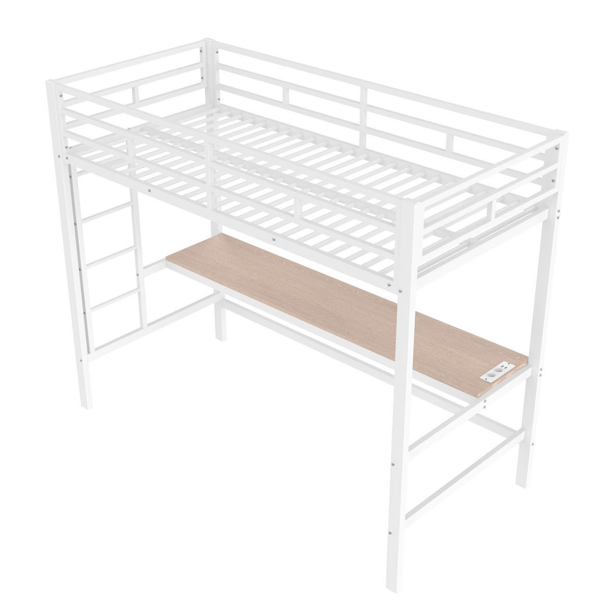 HOCHBETT aus Metall und MDF 90x200 cm Weiß mit Schreibtisch, LED-Beleuchtung, USB und Steckdose - Weiß, Metall (90/200cm) - IVMEU