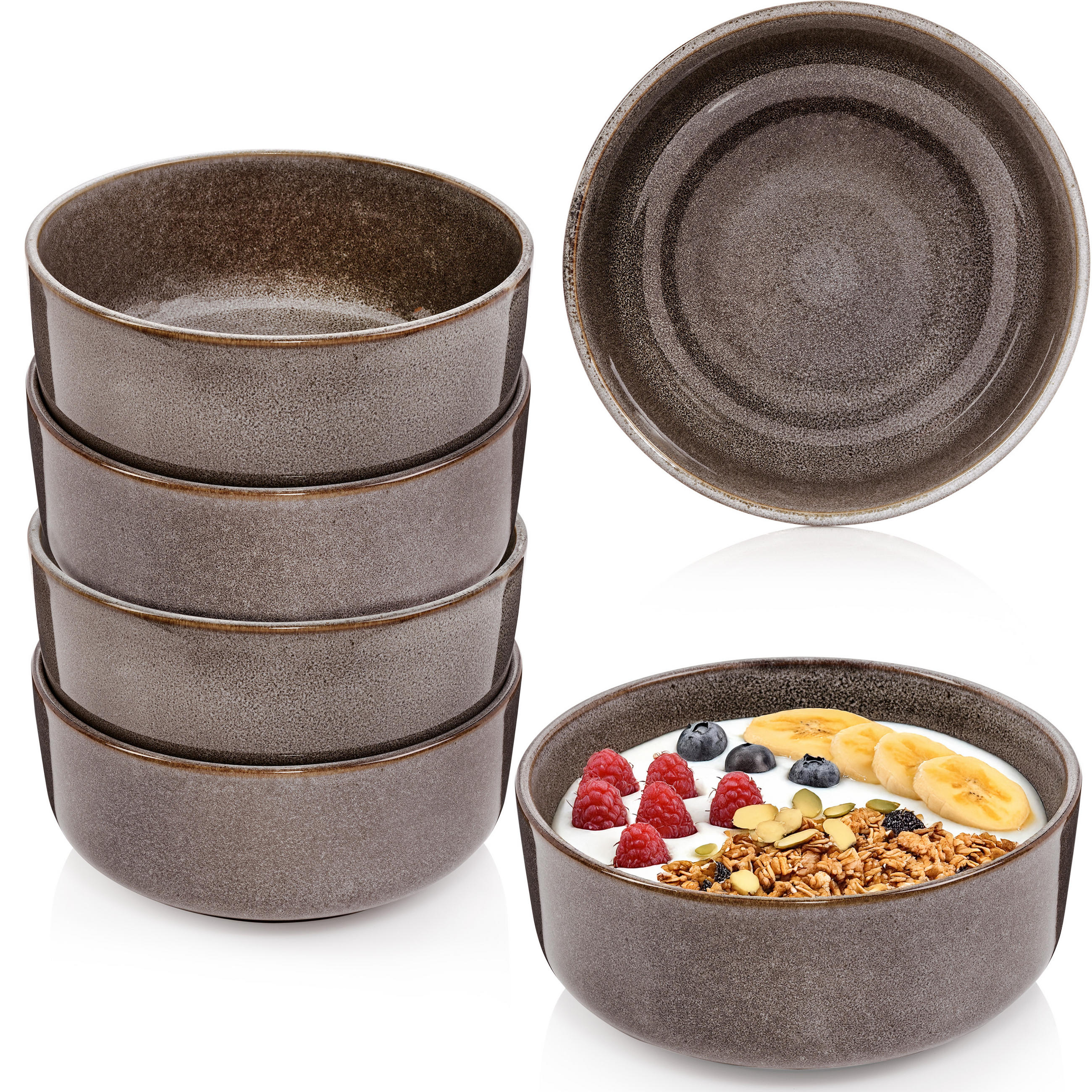 SCHALEN SET KAIRO GRAPHIT - 6 teilig aus Steingut - Braun, Keramik (38.5cm) - Sänger