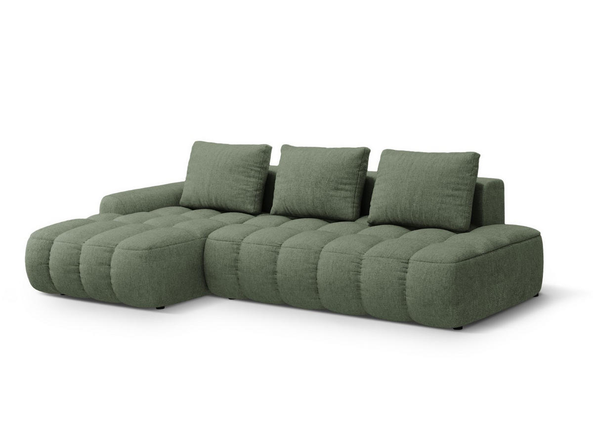 AUSKLAPPBARES-ECKSOFA links mit Container Linz aus strukturiertem Stoff dunkles olivgrün 3 Sitzplätze - Dunkelgrün, Textil (142/275cm) - Cosmopolitan Design