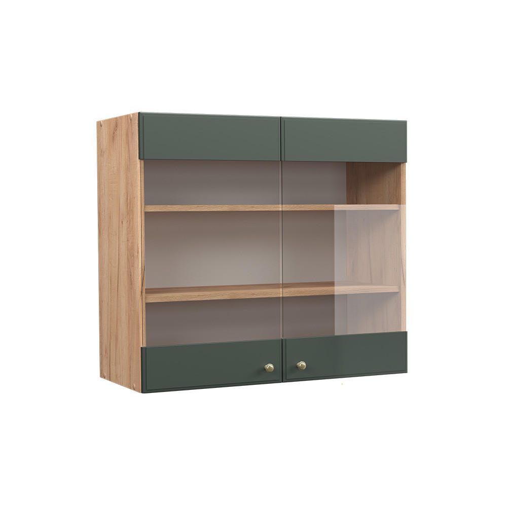 KÜCHENGLASSCHRANK Fame-Line Grün-Gold Landhaus 80 cm - Eiche Wotan/Grün, Holzwerkstoff (80/72/34.1cm) - Vicco
