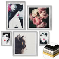 WANDBILDER 5er Set - 50x50 cm & 20x30 cm & 40x60 cm Silberner Rahmen - Boho-Buch mit Muscheln - Silberfarben, Kunststoff (40/60cm) - ArtPrintCave