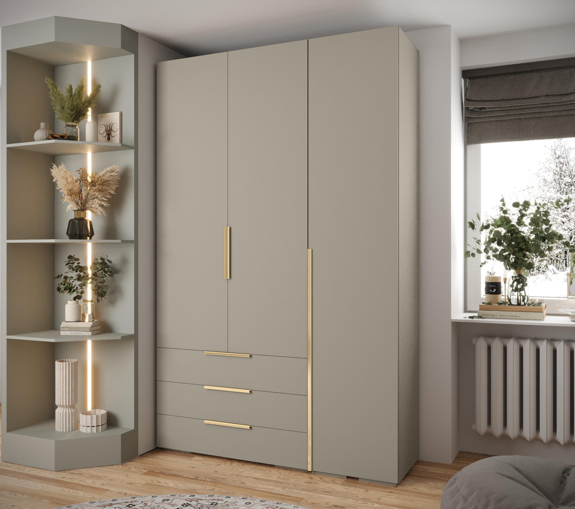 GARDEROBEN-SET 236,7/150/47 - Kaschmir/Goldfarben, Holz/Kunststoff (150/236.7/47cm) - Abiks Möbel