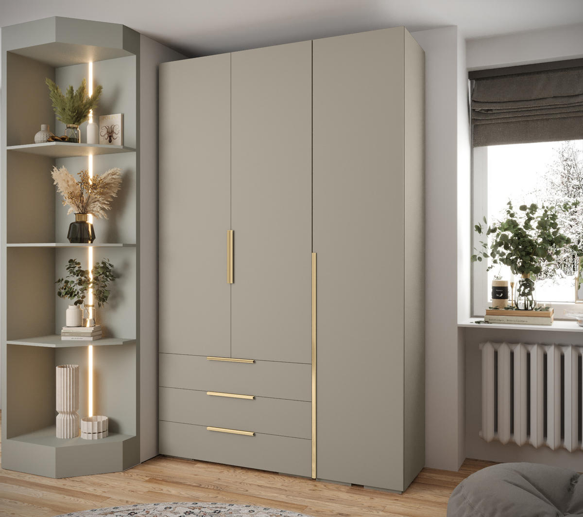 GARDEROBEN-SET 236,7/150/47 - Kaschmir/Goldfarben, Holz/Kunststoff (150/236.7/47cm) - Abiks Möbel