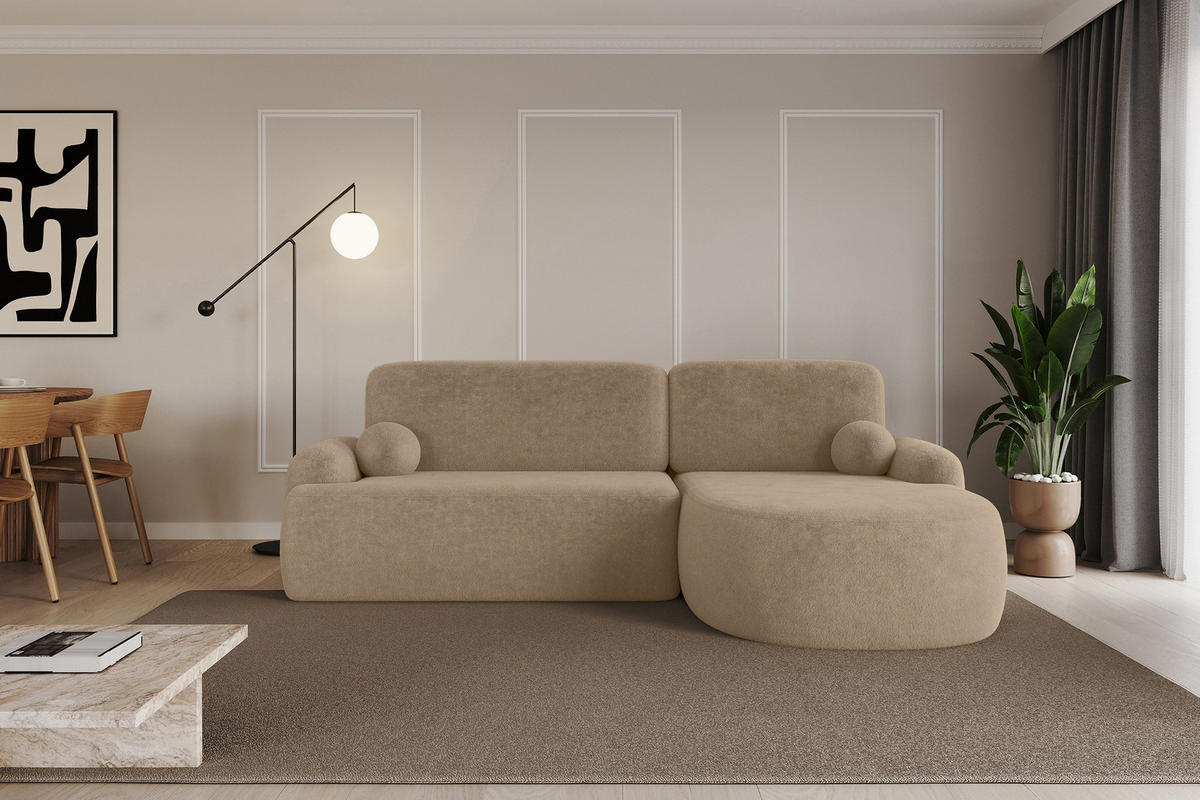 ECKSOFA mit Schlaffunktion und Bettkasten LIRA-L - 264x172x89 Beige - Beige, Holzwerkstoff/Textil (172/264cm) - ALTDECOR